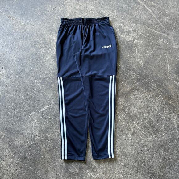 Adidas Jogger Sweatpants Womens M Blue Pants 3 Stripes Gym Fitted Logo Snap - Picture 1 of 10